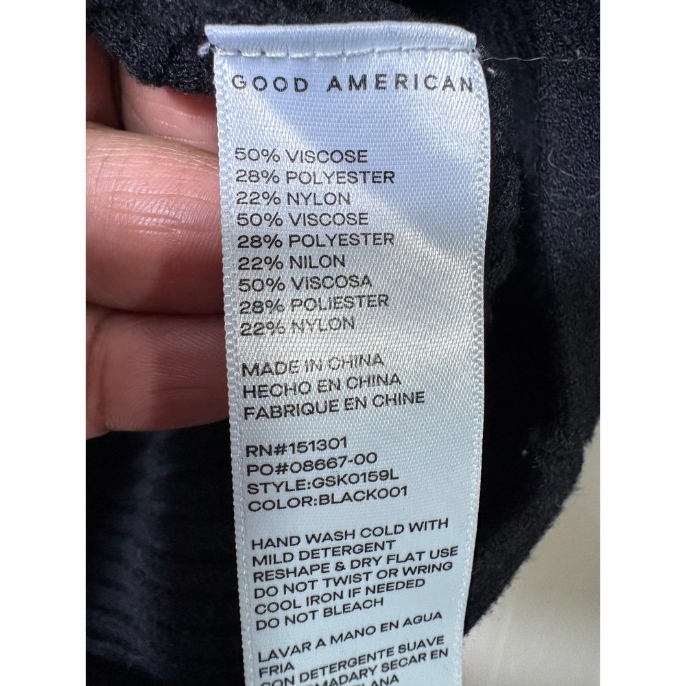 Good American Black Ribbed Mock Neck Balloon Sleeve Sweater 1 Cozy Minimalist - Picture 3 of 4